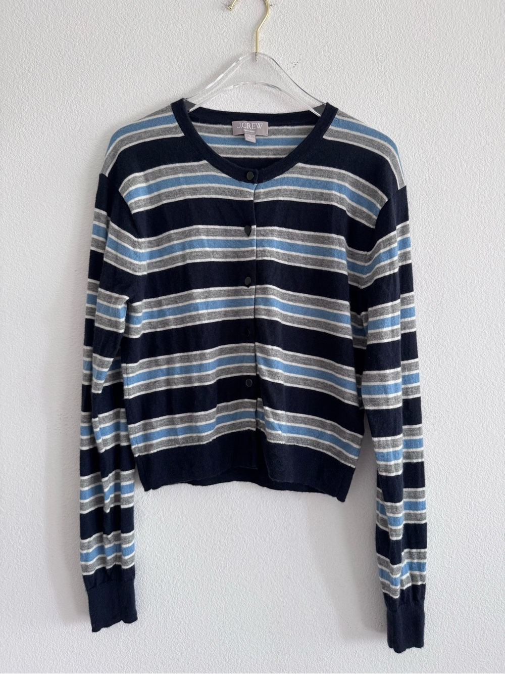 J Crew Featherweight Cashmere Cardigan In Stripe Size M